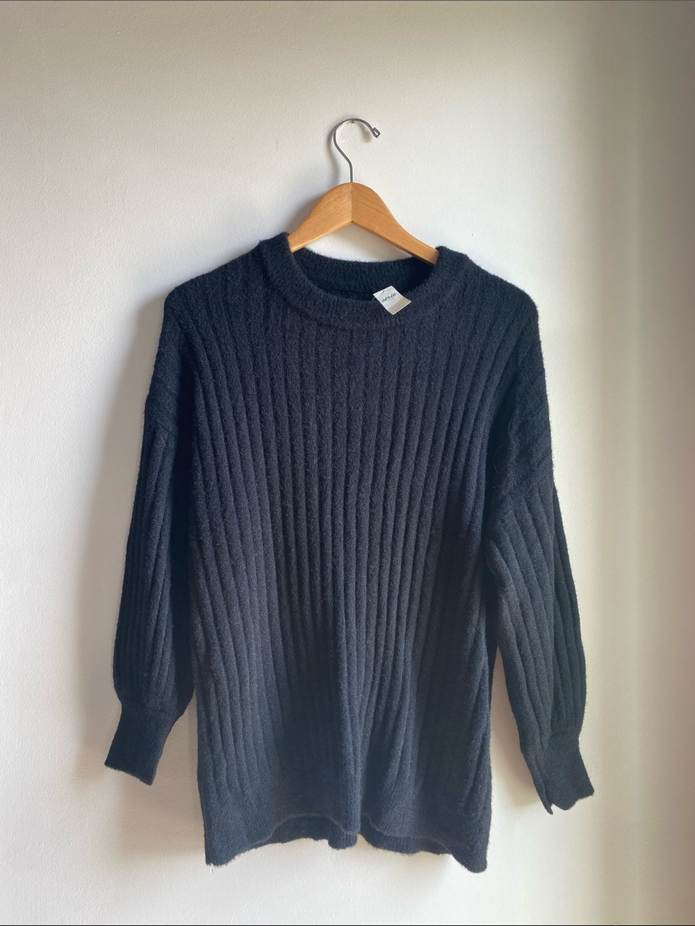 NWT Aerie Black Ribbed Fuzzy Crewneck Sweater